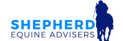 Logo for Shepherd Equine Advisers featuring a blue 'SHEPHERD' wordmark and a dark blue horse-and-rider silhouette on the right; text reads 'SHEPHERD EQUINE ADVISERS'.